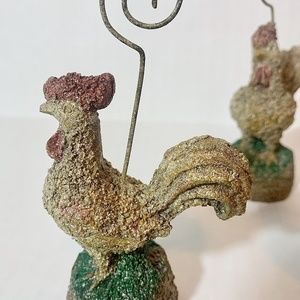 SOLD Vtg Pottery Barn 8 Place Card Holders Rooster Primitive Country Farmhouse